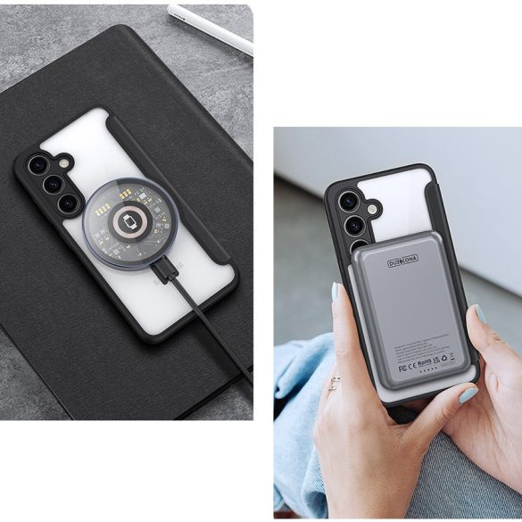 Samsung Galaxy S24 Plus SM-S926, Oldalra nyíló tok, stand, közepesen ütésálló, kitámasztóval, RFID technológiával, Magsafe kompatibilis, Dux Ducis Skin X Pro Folding Stand Magsafe, fekete