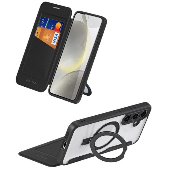 Samsung Galaxy S24 Plus SM-S926, Oldalra nyíló tok, stand, közepesen ütésálló, kitámasztóval, RFID technológiával, Magsafe kompatibilis, Dux Ducis Skin X Pro Folding Stand Magsafe, fekete