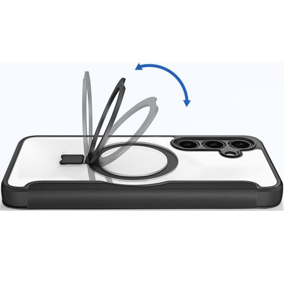 Samsung Galaxy S24 Plus SM-S926, Oldalra nyíló tok, stand, közepesen ütésálló, kitámasztóval, RFID technológiával, Magsafe kompatibilis, Dux Ducis Skin X Pro Folding Stand Magsafe, fekete