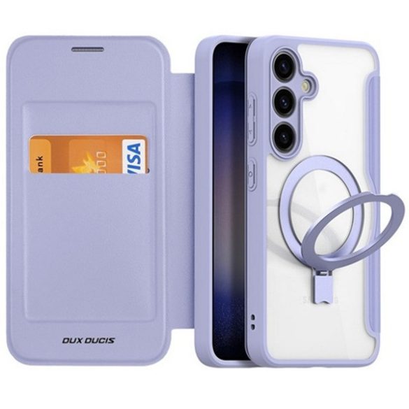 Samsung Galaxy S24 Plus SM-S926, Oldalra nyíló tok, stand, közepesen ütésálló, kitámasztóval, RFID technológiával, Magsafe kompatibilis, Dux Ducis Skin X Pro Ring Stand Magsafe, lila