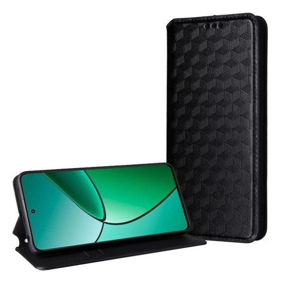 Xiaomi Redmi K70E / Poco X6 Pro 5G, Oldalra nyíló tok, bőrhatású, stand, Teljes 3D rombusz minta, prémium, fekete