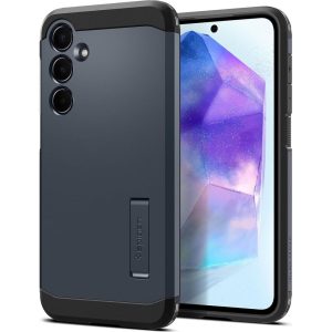 Samsung Galaxy A55 5G SM-A556B, Szilikon tok + műanyag hátlap, kitámasztóval, Spigen Tough Armor, sötétkék