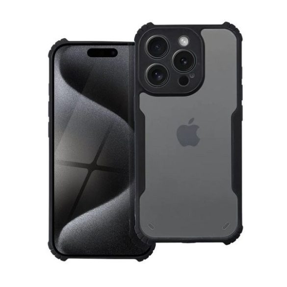 Apple iPhone 12 Pro Max, Szilikon tok, közepesen ütésálló, légpárnás sarok, akril hátlap, Anti-Drop Case, átlátszó/fekete