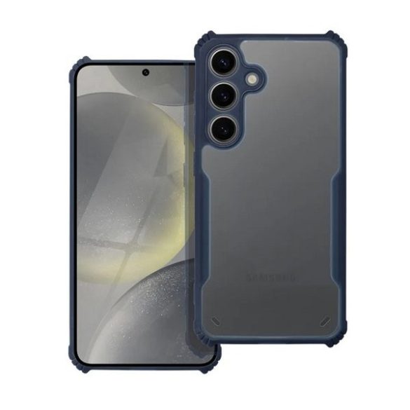 Samsung Galaxy A34 5G SM-A346B, Szilikon tok, közepesen ütésálló, légpárnás sarok, akril hátlap, Anti-Drop Case, átlátszó/sötétkék