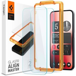 Nothing Phone 2a, Kijelzővédő fólia, ütésálló fólia (az íves részre is!), Tempered Glass (edzett üveg), Full Cover, Spigen Glastr Alignmaster, Clear - 2 db /csomag