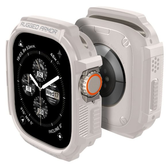 Apple Watch Ultra 1-2 (49 mm), Szilikon védőkeret, ütésálló, szíj nélkül, Spigen Rugged Armor, bézs