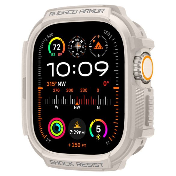 Apple Watch Ultra 1-2 (49 mm), Szilikon védőkeret, ütésálló, szíj nélkül, Spigen Rugged Armor, bézs