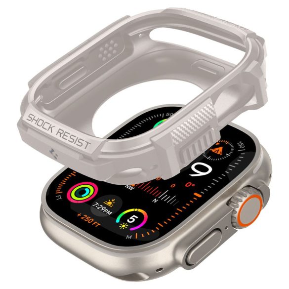 Apple Watch Ultra 1-2 (49 mm), Szilikon védőkeret, ütésálló, szíj nélkül, Spigen Rugged Armor, bézs