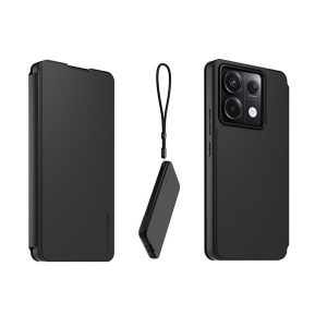 Xiaomi Redmi Note 13 Pro 5G / Poco X6 5G, Oldalra nyíló tok, stand, kártyatartóval, kézpánttal, fekete, gyári