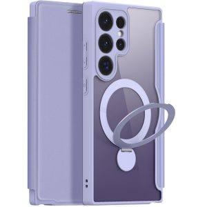 Samsung Galaxy S24 Ultra SM-S928, Oldalra nyíló tok, stand, közepesen ütésálló, kitámasztóval, RFID technológiával, Magsafe kompatibilis, Dux Ducis Skin X Pro Ring Stand Magsafe, lila