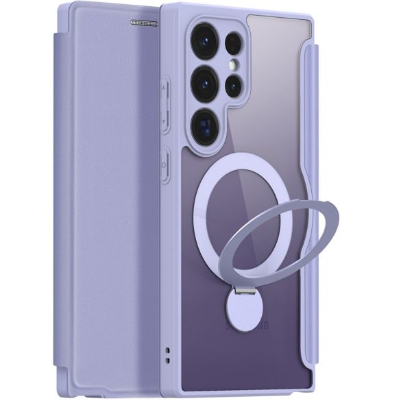 Samsung Galaxy S24 Ultra SM-S928, Oldalra nyíló tok, stand, közepesen ütésálló, kitámasztóval, RFID technológiával, Magsafe kompatibilis, Dux Ducis Skin X Pro Ring Stand Magsafe, lila