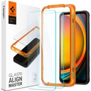 Samsung Galaxy Xcover 7 SM-G556B, Kijelzővédő fólia, ütésálló fólia (az íves részre is!), Tempered Glass (edzett üveg), Full Cover, Spigen Glastr Alignmaster, Clear - 2 db / csomag