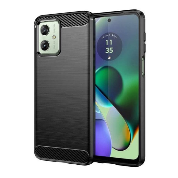 Motorola Moto G04 / G04s / G24 / G24 Power / E14, Szilikon tok, közepesen ütésálló, légpárnás sarok, karbon minta, fekete