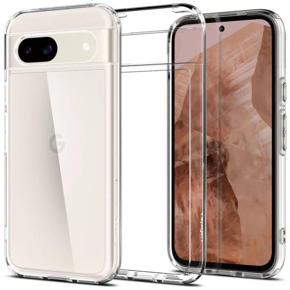 Google Pixel 8a, Műanyag hátlap védőtok + szilikon keret, Spigen Ultra Hybrid, átlátszó