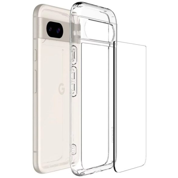 Google Pixel 8a, Műanyag hátlap védőtok + szilikon keret, Spigen Ultra Hybrid, átlátszó