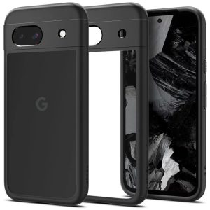Google Pixel 8a, Műanyag hátlap védőtok + szilikon keret, Spigen Ultra Hybrid, átlátszó/fekete