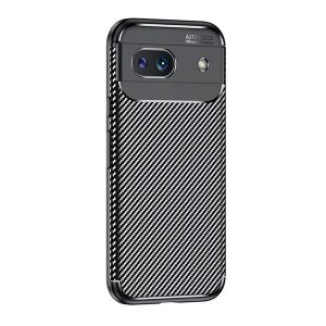 Google Pixel 8a, Szilikon tok, közepesen ütésálló, légpárnás sarok, karbon minta, fekete
