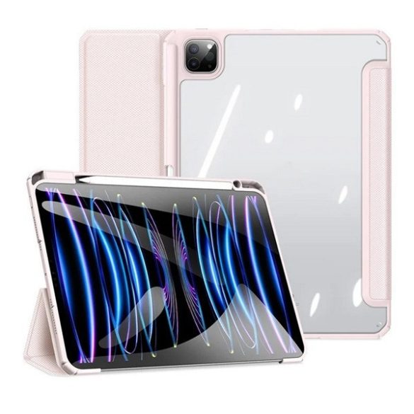 Apple iPad Pro 11 (2024), mappa tok, Smart Case, légpárnás sarok, közepesen ütésálló, érintőceruza tartó, átlátszó hátlap, Dux Ducis Toby, rózsaszín
