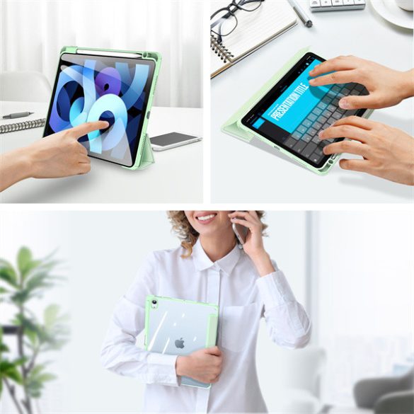 Apple iPad Pro 11 (2024), mappa tok, Smart Case, légpárnás sarok, közepesen ütésálló, érintőceruza tartó, átlátszó hátlap, Dux Ducis Toby, rózsaszín