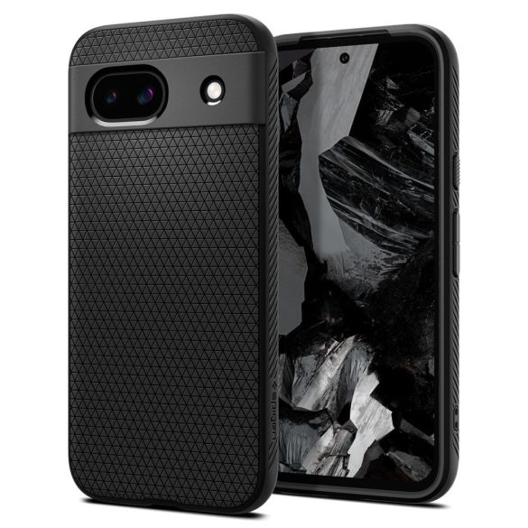Google Pixel 8a, Szilikon tok, Spigen Liquid Air, háromszög minta, fekete