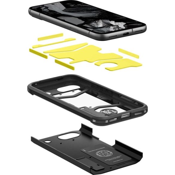 Google Pixel 8a, Szilikon tok + műanyag hátlap, kitámasztóval, Spigen Tough Armor, fekete