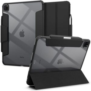 Apple iPad Pro 13 (2024), mappa tok, légpárnás sarok, közepesen ütésálló, Apple Pencil tartóval, Smart Case, Spigen Ultra Hybrid Pro, átlátszó/fekete