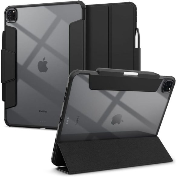 Apple iPad Pro 13 (2024), mappa tok, légpárnás sarok, közepesen ütésálló, Apple Pencil tartóval, Smart Case, Spigen Ultra Hybrid Pro, átlátszó/fekete