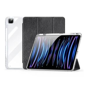 Apple iPad Pro 13 (2024), mappa tok, érintőceruza tartó, közepesen ütésálló, textil hatású előlap, átlátszó hátlap, Smart Case, Dux Ducis Unid, fekete