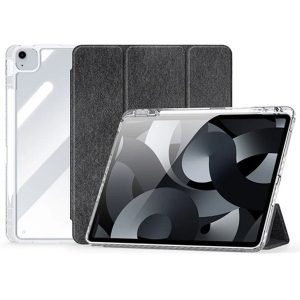 Apple iPad Air 13 (2024 / 2025), mappa tok, érintőceruza tartó, közepesen ütésálló, textil hatású előlap, átlátszó hátlap, Smart Case, Dux Ducis Unid, fekete
