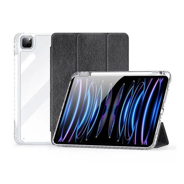 Apple iPad Pro 11 (2024), mappa tok, érintőceruza tartó, közepesen ütésálló, textil hatású előlap, átlátszó hátlap, Smart Case, Dux Ducis Unid, fekete