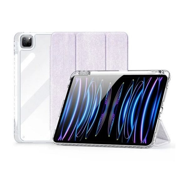 Apple iPad Pro 11 (2024), mappa tok, érintőceruza tartó, közepesen ütésálló, textil hatású előlap, átlátszó hátlap, Smart Case, Dux Ducis Unid, lila