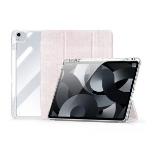 Apple iPad Air 13 (2024 / 2025), mappa tok, érintőceruza tartó, közepesen ütésálló, textil hatású előlap, átlátszó hátlap, Smart Case, Dux Ducis Unid, rózsaszín