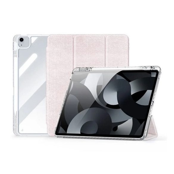 Apple iPad Air 13 (2024 / 2025), mappa tok, érintőceruza tartó, közepesen ütésálló, textil hatású előlap, átlátszó hátlap, Smart Case, Dux Ducis Unid, rózsaszín