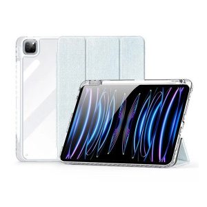 Apple iPad Pro 11 (2024), mappa tok, érintőceruza tartó, közepesen ütésálló, textil hatású előlap, átlátszó hátlap, Smart Case, Dux Ducis Unid, világoskék