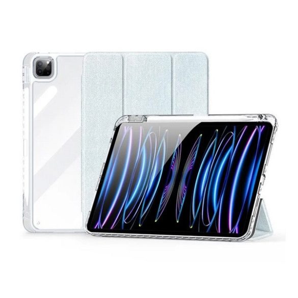 Apple iPad Pro 11 (2024), mappa tok, érintőceruza tartó, közepesen ütésálló, textil hatású előlap, átlátszó hátlap, Smart Case, Dux Ducis Unid, világoskék