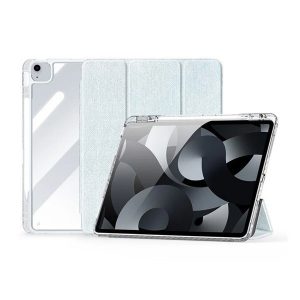 Apple iPad Air 13 (2024 / 2025), mappa tok, érintőceruza tartó, közepesen ütésálló, textil hatású előlap, átlátszó hátlap, Smart Case, Dux Ducis Unid, világoskék