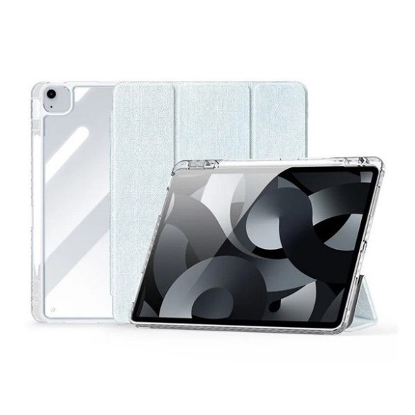 Apple iPad Air 13 (2024 / 2025), mappa tok, érintőceruza tartó, közepesen ütésálló, textil hatású előlap, átlátszó hátlap, Smart Case, Dux Ducis Unid, világoskék