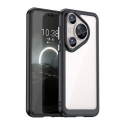   Huawei Pura 70 Pro / 70 Pro Plus, Műanyag hátlap védőtok + szilikon keret, közepesen ütésálló, átlátszó hátlap, fekete