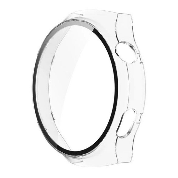 Huawei Watch 4 Pro, Műanyag védőkeret, kijelzővédő üveggel, közepesen ütésálló, szíj nélkül, átlátszó
