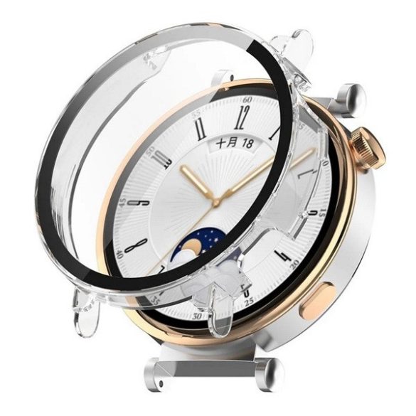 Huawei Watch GT4 (41 mm), Műanyag védőkeret, kijelzővédő üveggel, közepesen ütésálló, szíj nélkül, átlátszó