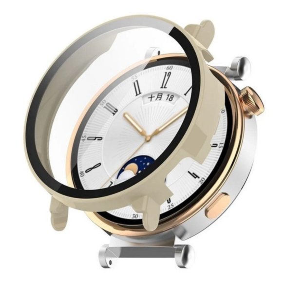 Huawei Watch GT4 (41 mm), Műanyag védőkeret, kijelzővédő üveggel, közepesen ütésálló, szíj nélkül, krém