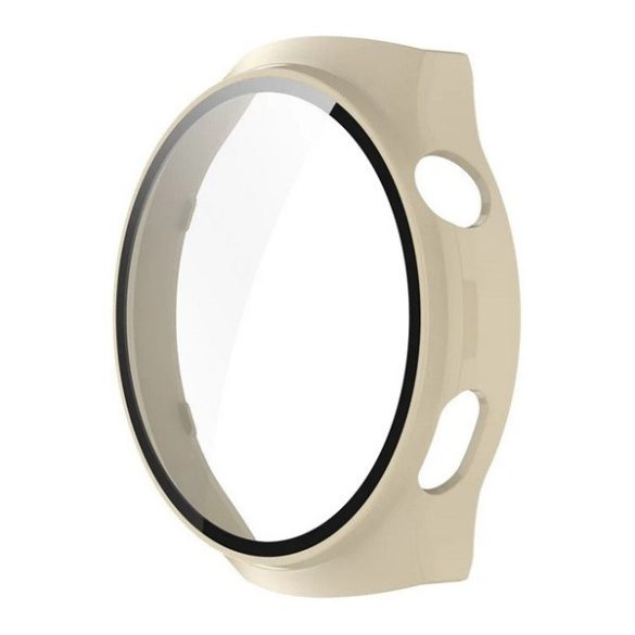 Huawei Watch 4 Pro, Műanyag védőkeret, kijelzővédő üveggel, közepesen ütésálló, szíj nélkül, krém