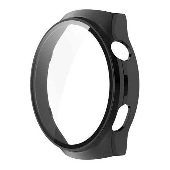 Huawei Watch 4 Pro, Műanyag védőkeret, kijelzővédő üveggel, közepesen ütésálló, szíj nélkül, fekete