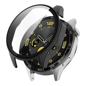 Huawei Watch GT4 (46 mm), Műanyag védőkeret, kijelzővédő üveggel, közepesen ütésálló, szíj nélkül, fekete