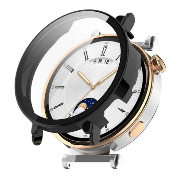 Huawei Watch GT4 (41 mm), Műanyag védőkeret, kijelzővédő üveggel, közepesen ütésálló, szíj nélkül, fekete