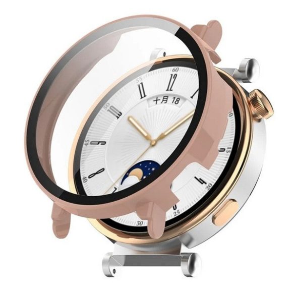 Huawei Watch GT4 (41 mm), Műanyag védőkeret, kijelzővédő üveggel, közepesen ütésálló, szíj nélkül, rózsaszín