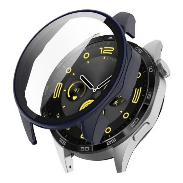 Huawei Watch GT4 (46 mm), Műanyag védőkeret, kijelzővédő üveggel, közepesen ütésálló, szíj nélkül, sötétkék