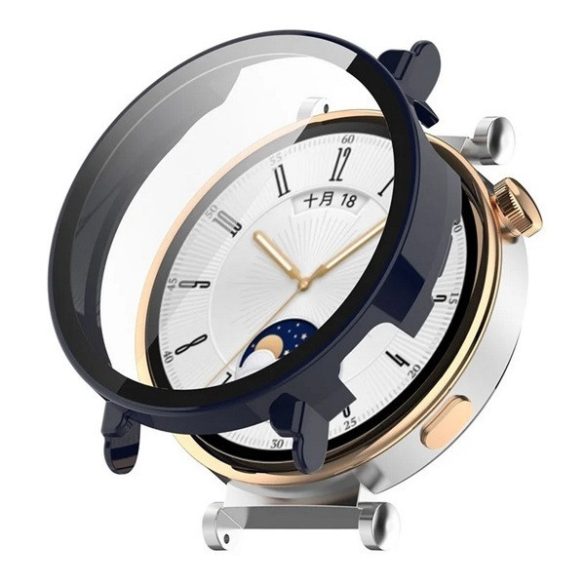 Huawei Watch GT4 (41 mm), Műanyag védőkeret, kijelzővédő üveggel, közepesen ütésálló, szíj nélkül, sötétkék