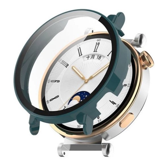 Huawei Watch GT4 (41 mm), Műanyag védőkeret, kijelzővédő üveggel, közepesen ütésálló, szíj nélkül, sötétzöld