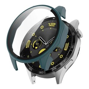 Huawei Watch GT4 (46 mm), Műanyag védőkeret, kijelzővédő üveggel, közepesen ütésálló, szíj nélkül, sötétzöld